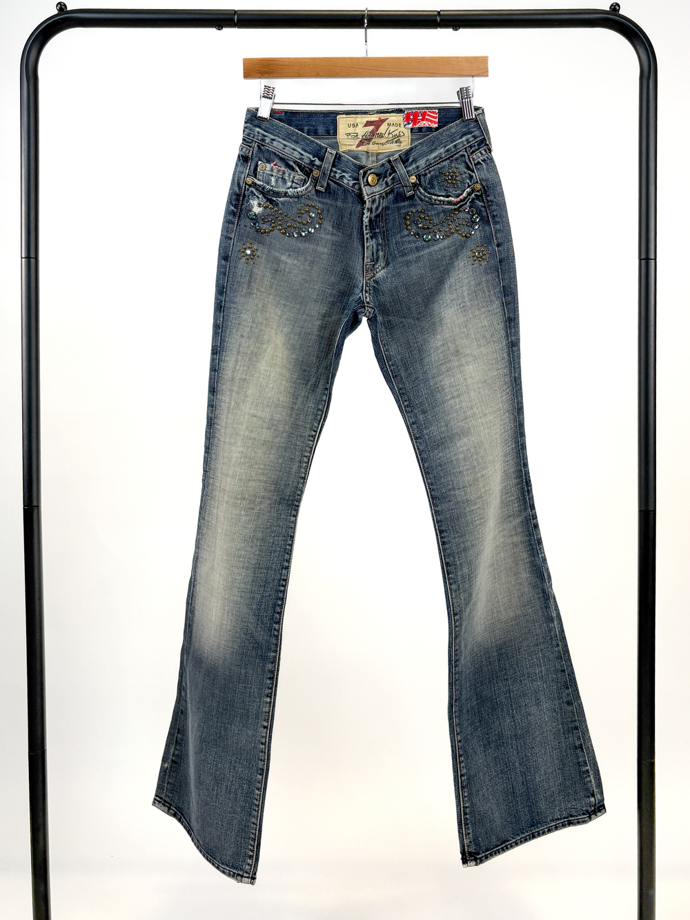 PF-1060 7 For All Mankind 7FAM Great China Wall Y2K Low Rise Flare Jeans